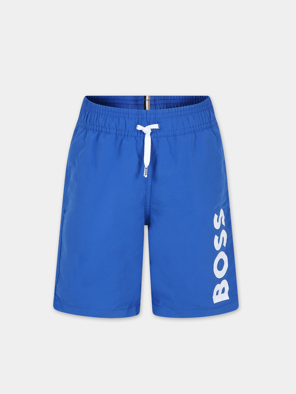 Blue swim shorts for boy with logo